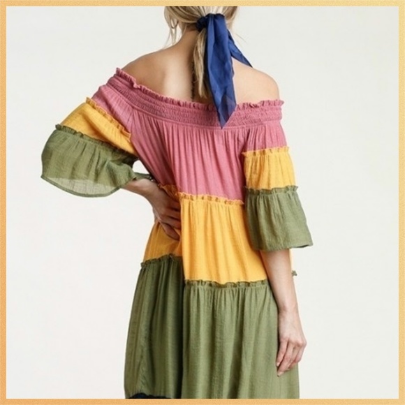 Umgee Colorblock Off Shoulder Tiered Ruffled Dress - Picture 8 of 13
